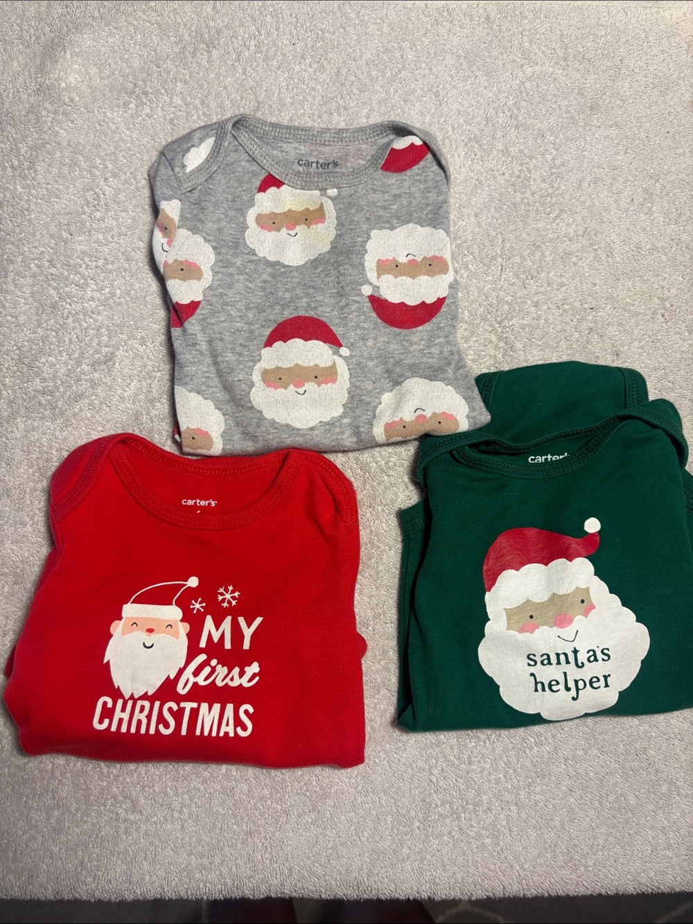 Carter's Holiday Baby Tees in Red, Green & Gray